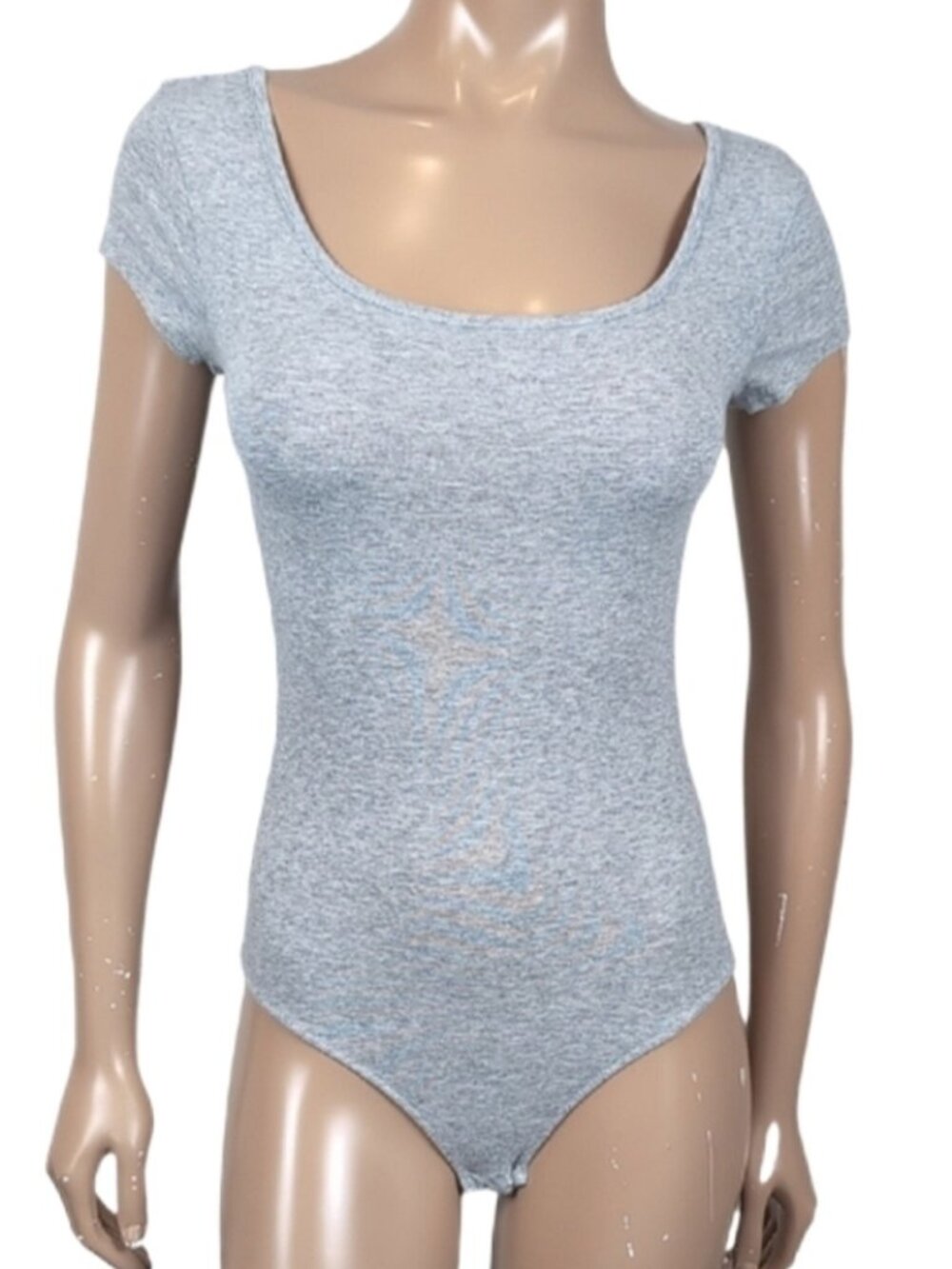 Active Basic Short Sleeve Bodysuit Womens Size Small Grey Scoop Fitted Top